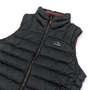 LL Bean Down Vest Womens Medium Black Quilted Puffer Insulated Water Repellent